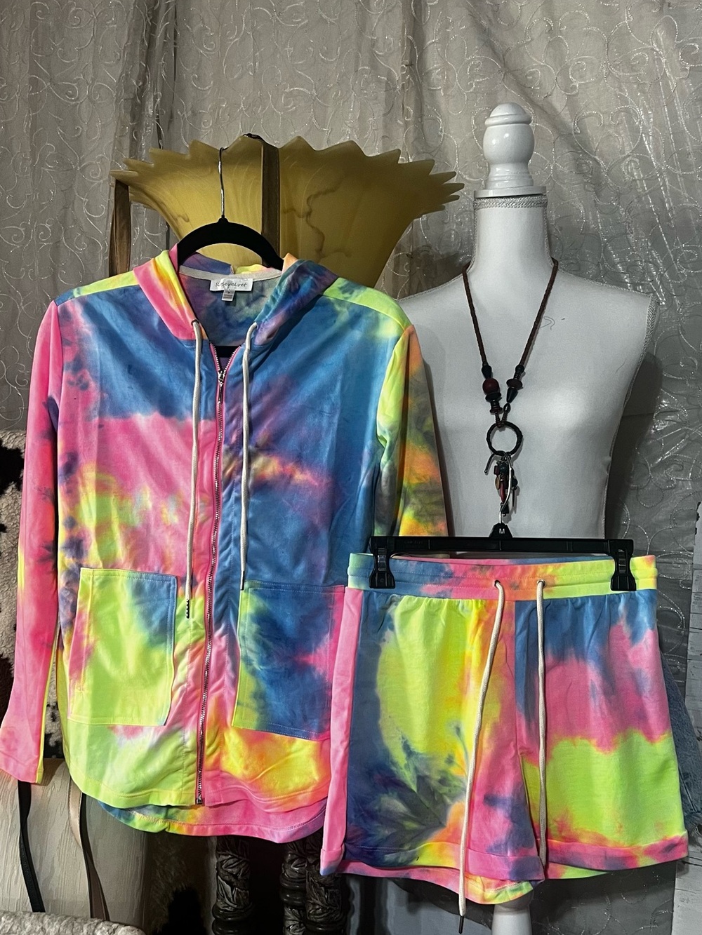 Tie-Dye Hooded Pajama Set - Neon Multicolor